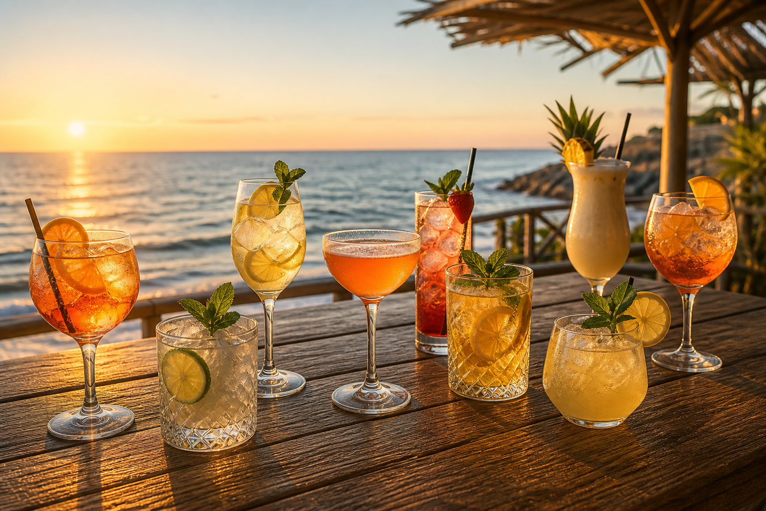 Cocktails et boissons fraiches face a la mer