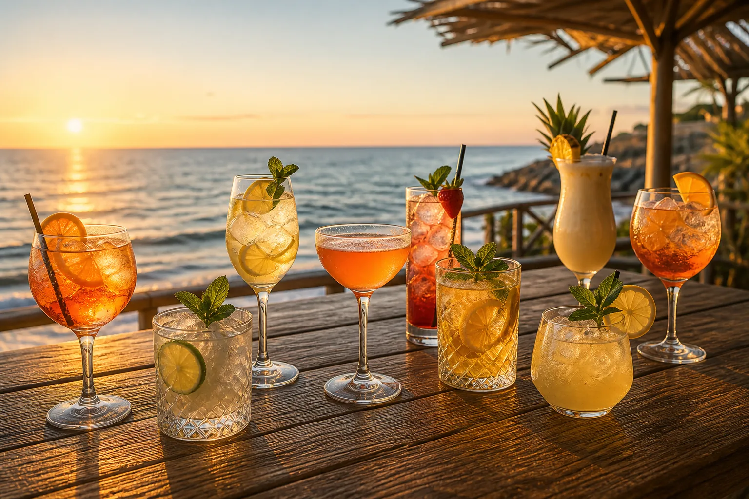 Cocktails et boissons fraîches face à la mer